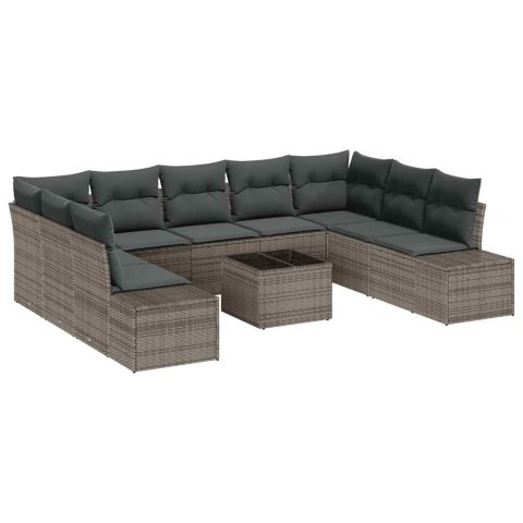 Zestaw Sof na Ogród z poduszką 10 pcs Szary Rattan poli