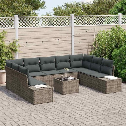 Zestaw Sof na Ogród z poduszką 10 pcs Szary Rattan poli