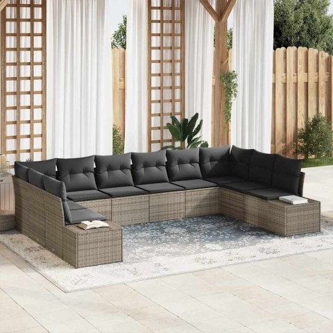 Zestaw Sof na Ogród z poduszką 10 pcs Szary Rattan poli