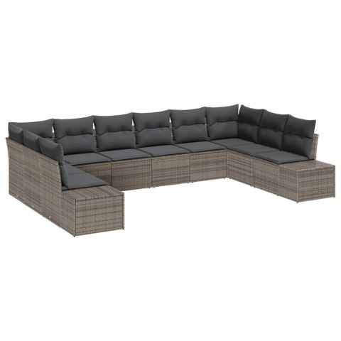 Zestaw Sof na Ogród z poduszką 10 pcs Szary Rattan poli