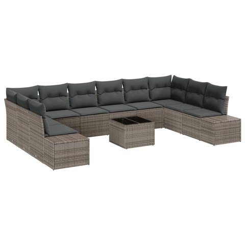 Zestaw Sof na Ogród z poduszką 11 pcs Szary Rattan poli