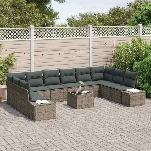 Zestaw Sof na Ogród z poduszką 11 pcs Szary Rattan poli
