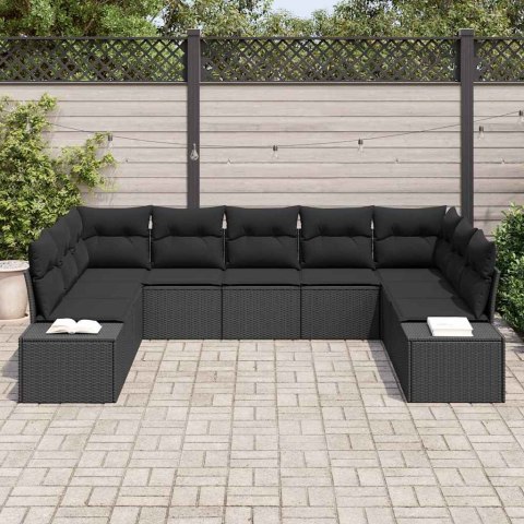 Zestaw Sof na Ogród z poduszką 9 pcs Czarny Rattan poli