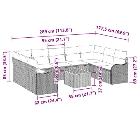 Zestaw Sof na Ogród 10 pcs Szary