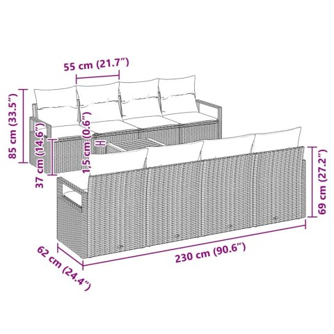 Zestaw Sof na Ogród 9 pcs Szary