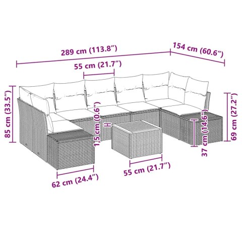 Zestaw Sof na Ogród 8 pcs Czarny