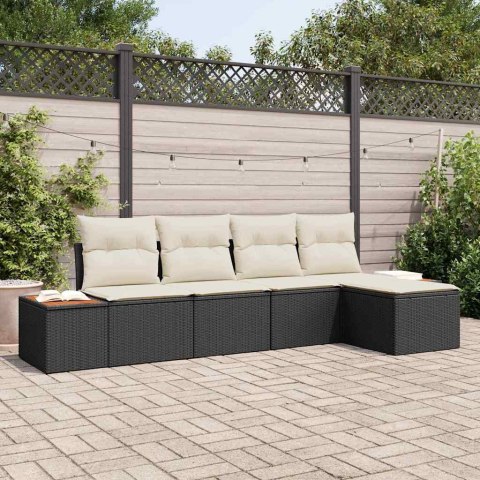 Zestaw Sof na Ogród 5 pcs Czarny i kremowy Rattan poli