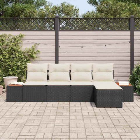 Zestaw Sof na Ogród 5 pcs Czarny i kremowy Rattan poli