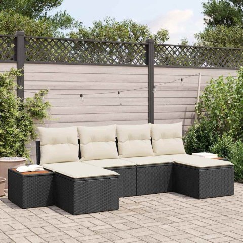 Zestaw Sof na Ogród 6 pcs Czarny i kremowy Rattan poli