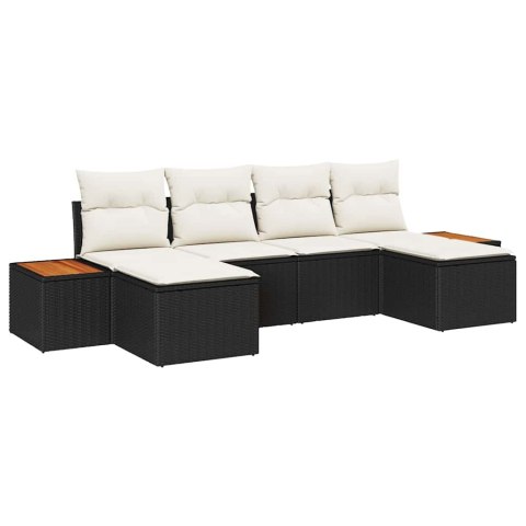 Zestaw Sof na Ogród 6 pcs Czarny i kremowy Rattan poli