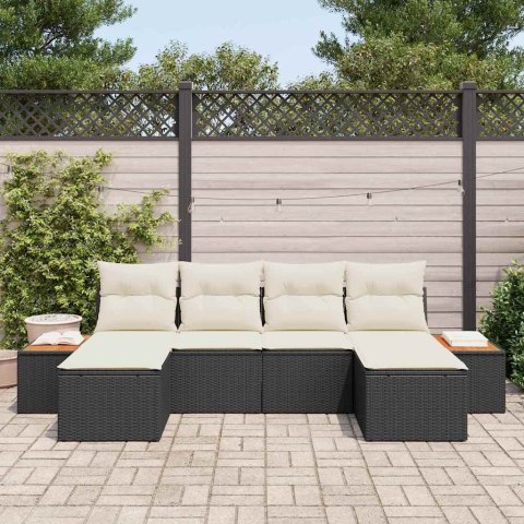 Zestaw Sof na Ogród 6 pcs Czarny i kremowy Rattan poli