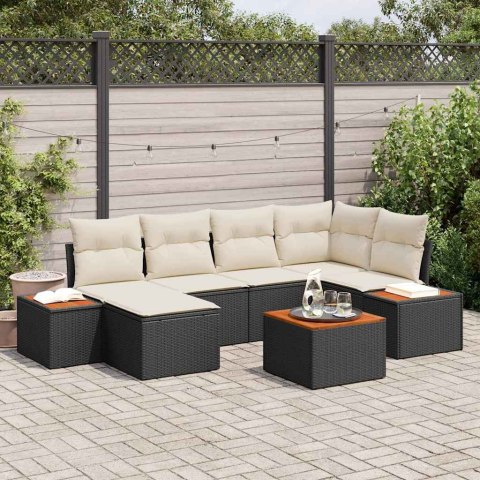 Zestaw Sof na Ogród 7 pcs Czarny i kremowy Rattan poli