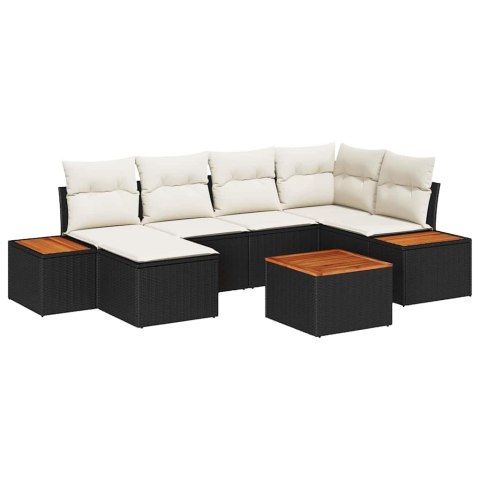 Zestaw Sof na Ogród 7 pcs Czarny i kremowy Rattan poli