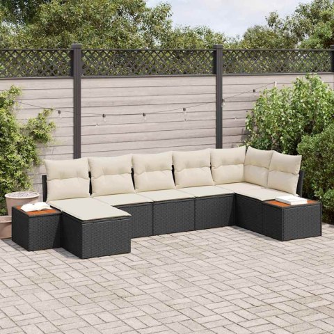 Zestaw Sof na Ogród 7 pcs Czarny i kremowy Rattan poli