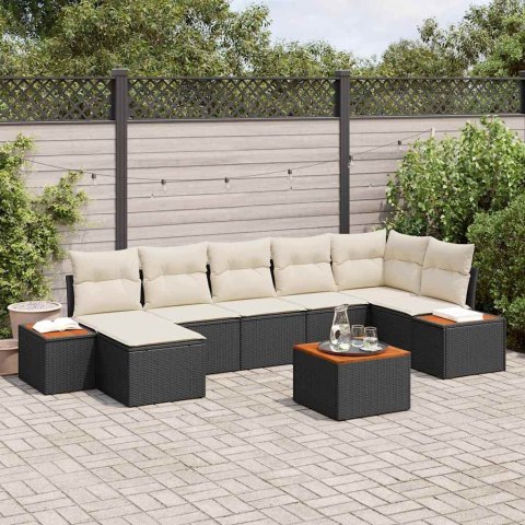 Zestaw Sof na Ogród 8 pcs Czarny i kremowy Rattan poli