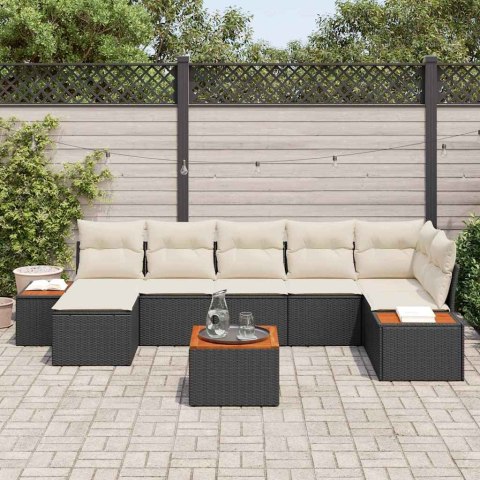Zestaw Sof na Ogród 8 pcs Czarny i kremowy Rattan poli