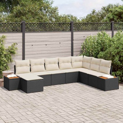 Zestaw Sof na Ogród 8 pcs Czarny i kremowy Rattan poli