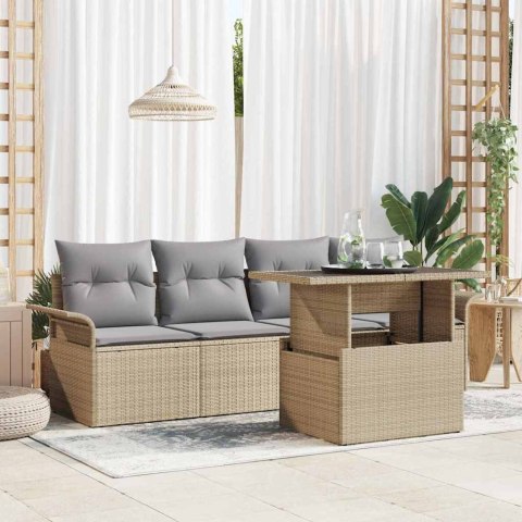 Zestaw Sof na Ogród z poduszką 5 pcs Beżowy Rattan poli