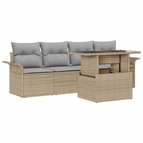 Zestaw Sof na Ogród z poduszką 5 pcs Beżowy Rattan poli
