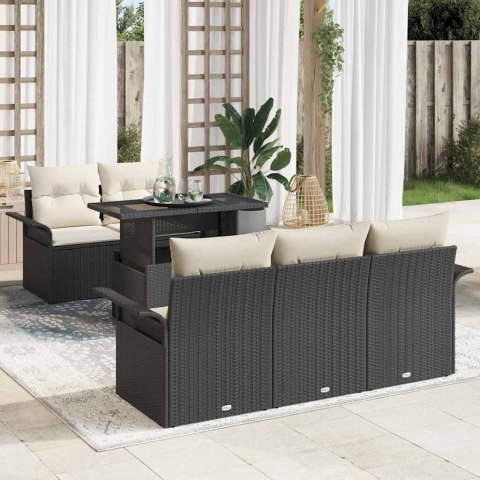 Zestaw Sof na Ogród z poduszką 6 pcs Czarny Rattan poli
