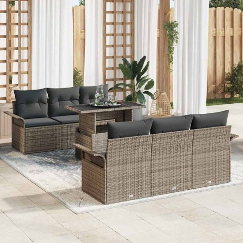 Zestaw Sof na Ogród z poduszką 7 pcs Szary Rattan poli