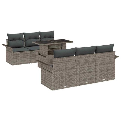 Zestaw Sof na Ogród z poduszką 7 pcs Szary Rattan poli