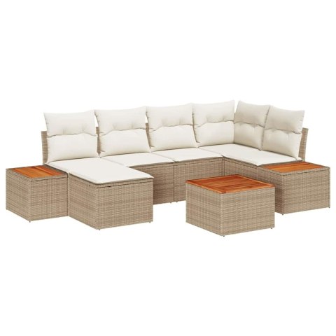 Zestaw Sof na Ogród z poduszką 7 pcs beżowo-kremowy Rattan poli