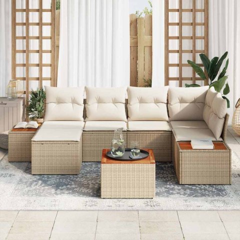 Zestaw Sof na Ogród z poduszką 7 pcs beżowo-kremowy Rattan poli