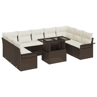 Zestaw Sof na Ogród z poduszką 10 pcs Brązowy Rattan poli