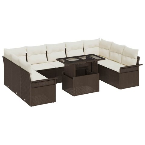 Zestaw Sof na Ogród z poduszką 10 pcs Brązowy Rattan poli
