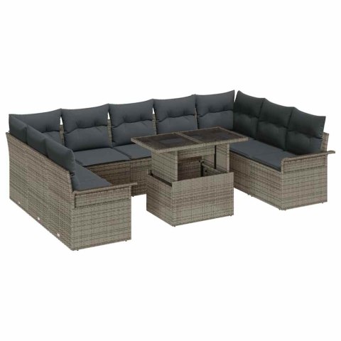 Zestaw Sof na Ogród z poduszką 10 pcs Szary Rattan poli