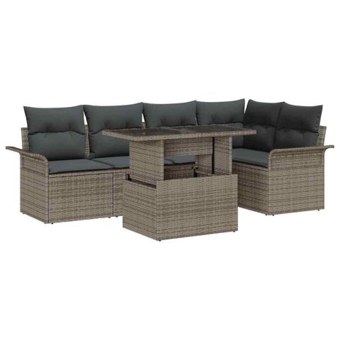 Zestaw Sof na Ogród z poduszką 6 pcs Szary Rattan poli