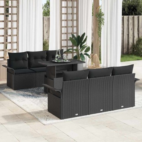 Zestaw Sof na Ogród z poduszką 7 pcs Czarny Rattan poli