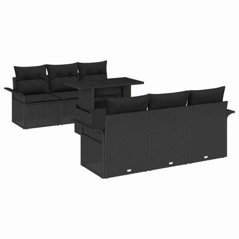 Zestaw Sof na Ogród z poduszką 7 pcs Czarny Rattan poli