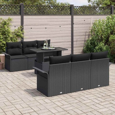 Zestaw Sof na Ogród z poduszką 7 pcs Czarny Rattan poli