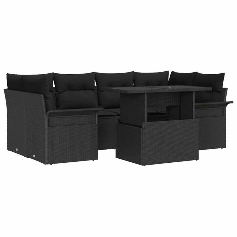 Zestaw Sof na Ogród z poduszką 7 pcs Czarny Rattan poli