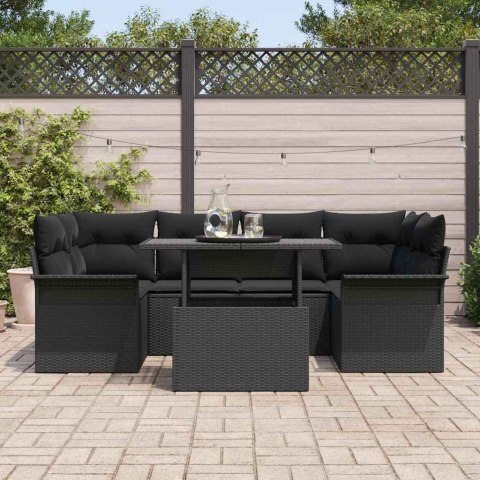 Zestaw Sof na Ogród z poduszką 7 pcs Czarny Rattan poli