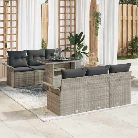 Zestaw Sof na Ogród z poduszką 7 pcs Jasnoszary Rattan poli