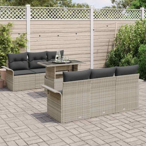 Zestaw Sof na Ogród z poduszką 7 pcs Jasnoszary Rattan poli