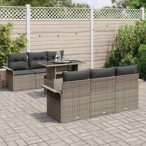 Zestaw Sof na Ogród z poduszką 7 pcs Szary Rattan poli