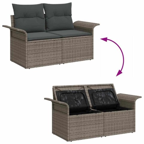 Zestaw Sof na Ogród z poduszką 7 pcs Szary Rattan poli