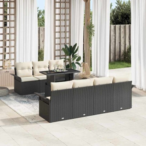 Zestaw Sof na Ogród z poduszką 8 pcs Czarny Rattan poli