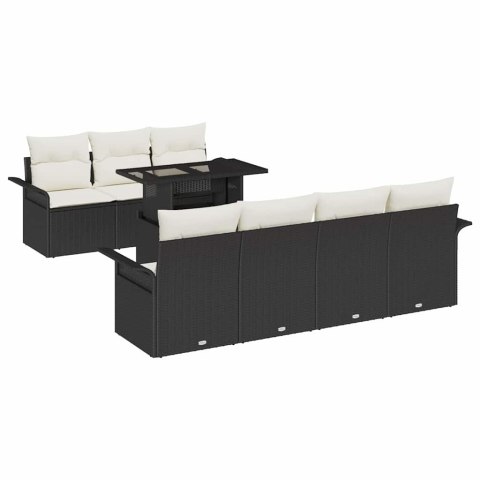 Zestaw Sof na Ogród z poduszką 8 pcs Czarny Rattan poli