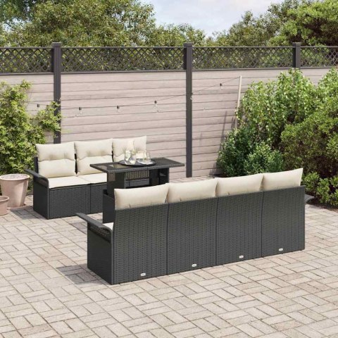 Zestaw Sof na Ogród z poduszką 8 pcs Czarny Rattan poli