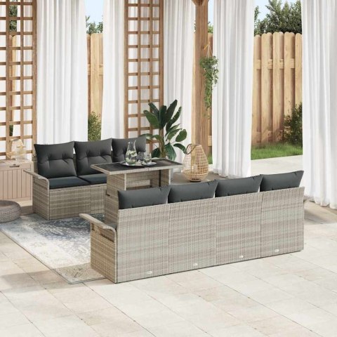Zestaw Sof na Ogród z poduszką 8 pcs Jasnoszary Rattan poli