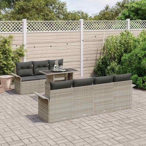 Zestaw Sof na Ogród z poduszką 8 pcs Jasnoszary Rattan poli