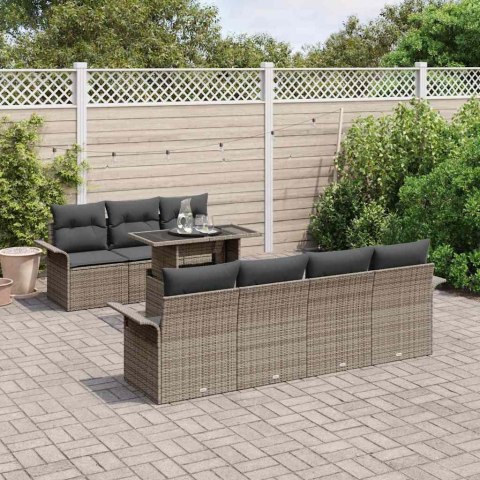 Zestaw Sof na Ogród z poduszką 8 pcs Szary Rattan poli