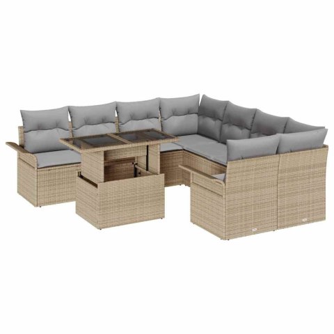 Zestaw Sof na Ogród z poduszką 9 pcs Beżowy Rattan poli