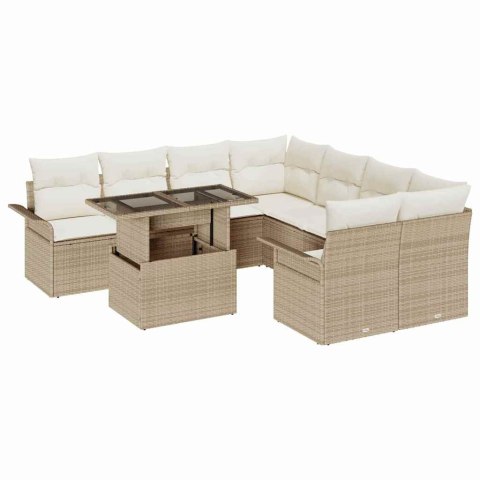 Zestaw Sof na Ogród z poduszką 9 pcs Beżowy Rattan poli