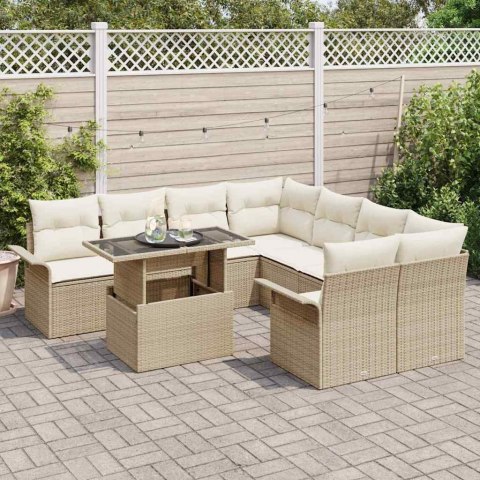 Zestaw Sof na Ogród z poduszką 9 pcs Beżowy Rattan poli